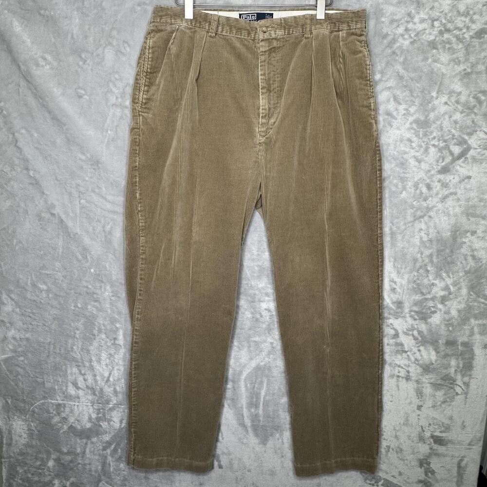 Polo Ralph Lauren Pants Mens 36*32 Brown Corduroy Pleated Chino Classic Preppy